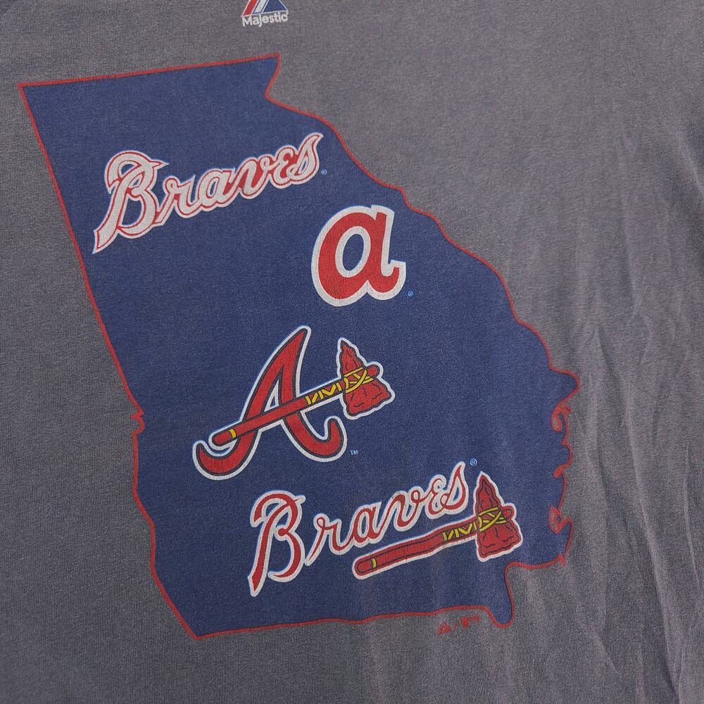 Majestic Atlana Braves Short Sleeve Graphic Baseball Shirt Mens Size L Gray - Picture 4 of 9